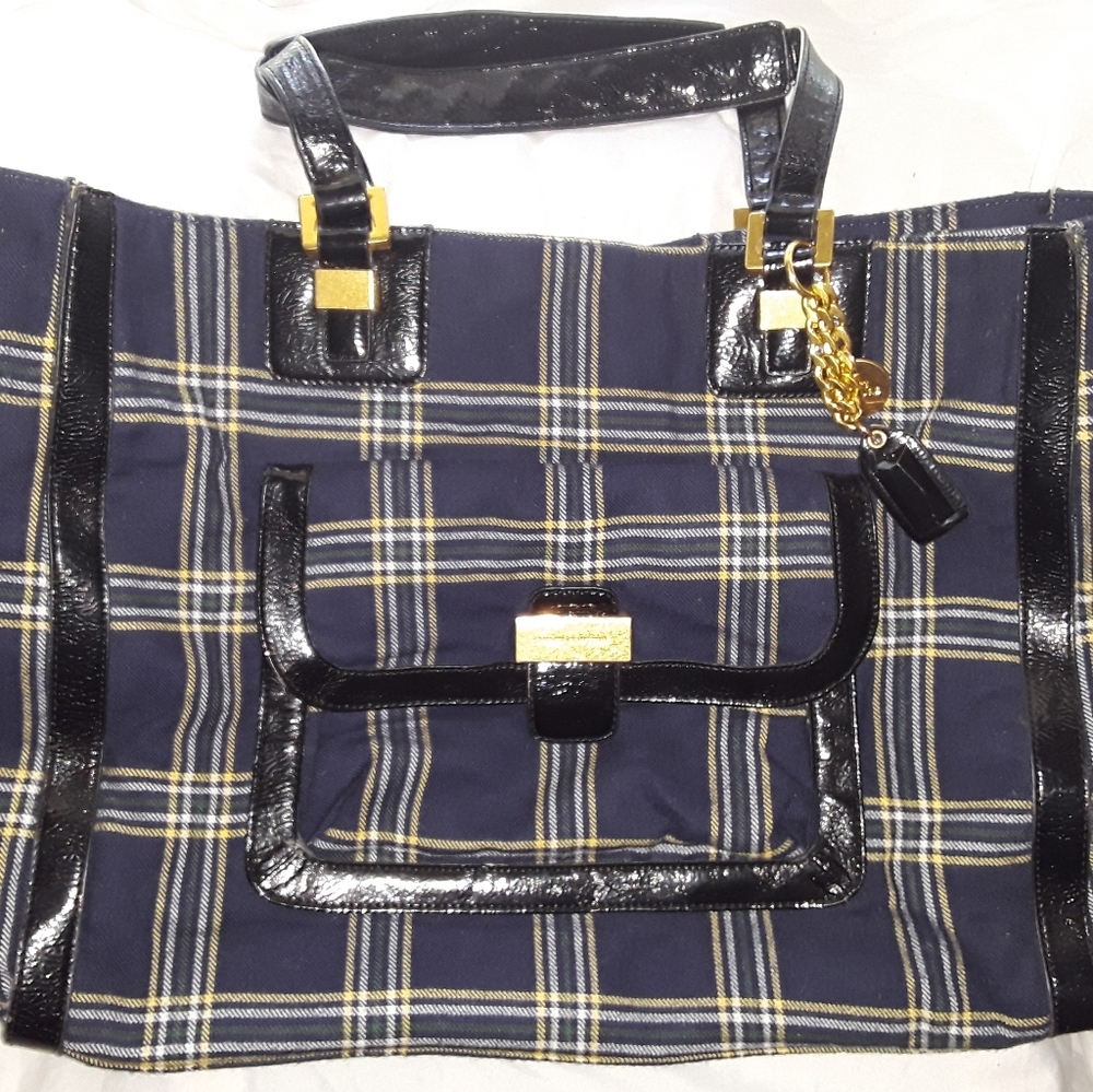 Juicy Couture Nicola Wool Blue Plaid XL Tote